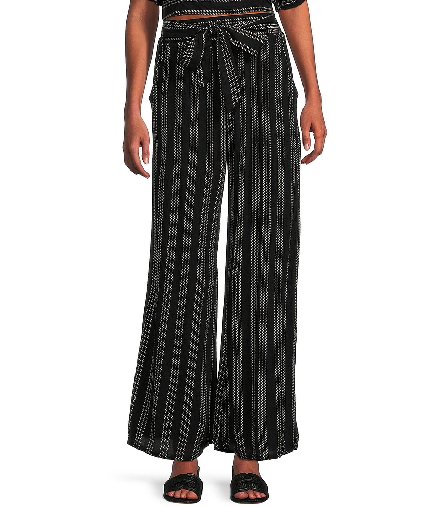 Angie Printed Mid Rise Tie Front Coordinating Wide Leg Pants