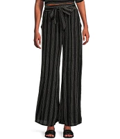 Angie Printed Mid Rise Tie Front Coordinating Wide Leg Pants