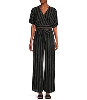 Angie Printed Mid Rise Tie Front Coordinating Wide Leg Pants