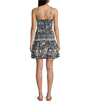 Angie Floral V-Neck Spaghetti Strap Twist Front Keyhole Tiered Dress