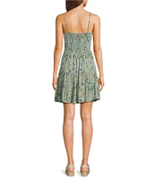 Angie Printed V-Neck Spaghetti Strap Twist Front Keyhole Tiered Dress
