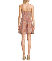 Angie Floral Print V-Neck Spaghetti Strap Twist Front Keyhole Tiered Dress