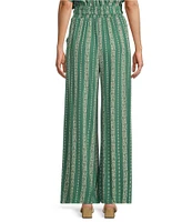 Angie Printed Tie Front Wide Leg Coordinating Palazzo Pants