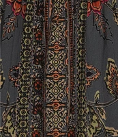Angie Allover Floral Print V-Neck Crochet Trim Tie Front Midi Dress