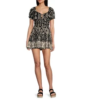 Angie Printed V-Neck Short Sleeve Tie Front Romper