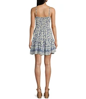 Angie Floral Printed V-Neck Spaghetti Strap Twist Front Keyhole Tiered Dress