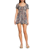 Angie Romper Patch Print V-Neck Short Sleeve Tie Front Romper