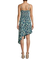 Angie Rosette Trim Bodice Asymmetrical Hem Floral Dress