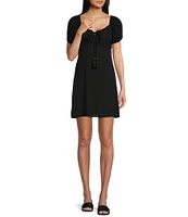 Angie Scoop Neck Short Sleeve Tie Front Empire Waist Dress