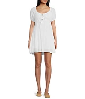 Angie Scoop Neck Short Sleeve Tie Front Empire Waist Dress