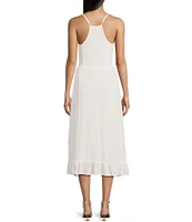 Angie Scoop Neck Spaghetti Strap Racer Back Ruffle Front Midi Dress