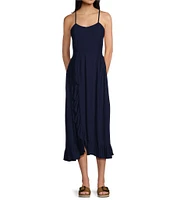 Angie Scoop Neck Spaghetti Strap Racer Back Ruffle Front Midi Dress