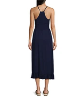 Angie Scoop Neck Spaghetti Strap Racer Back Ruffle Front Midi Dress