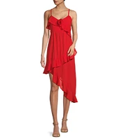 Angie Sleeveless Rosette Trim Bodice Asymmetrical Hem Dress