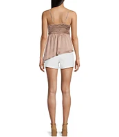 Angie Sleeveless Satin Rosette Trim Tank Top