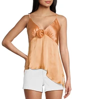 Angie Sleeveless Satin Rosette Trim Tank Top