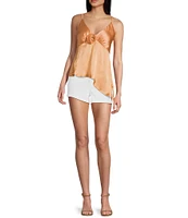 Angie Sleeveless Satin Rosette Trim Tank Top