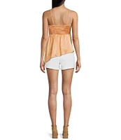 Angie Sleeveless Satin Rosette Trim Tank Top