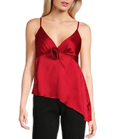 Angie Sleeveless Satin Rosette Trim Tank Top