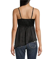 Angie Sleeveless Satin Rosette Trim Tank Top