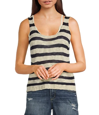 Angie Sleeveless Scoop Neck Striped Knit Tank Top