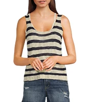 Angie Sleeveless Scoop Neck Striped Knit Tank Top