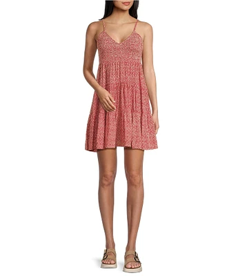 Angie Sleeveless Smocked Bodice Ditsy Print Tier Dress