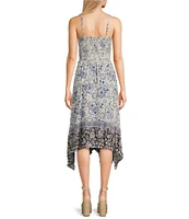 Angie Sleeveless Spaghetti Strap V-Neck Twist Front Keyhole Floral Midi Dress