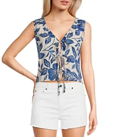 Angie Sleeveless V-Neck Floral Print Triple Tie Top