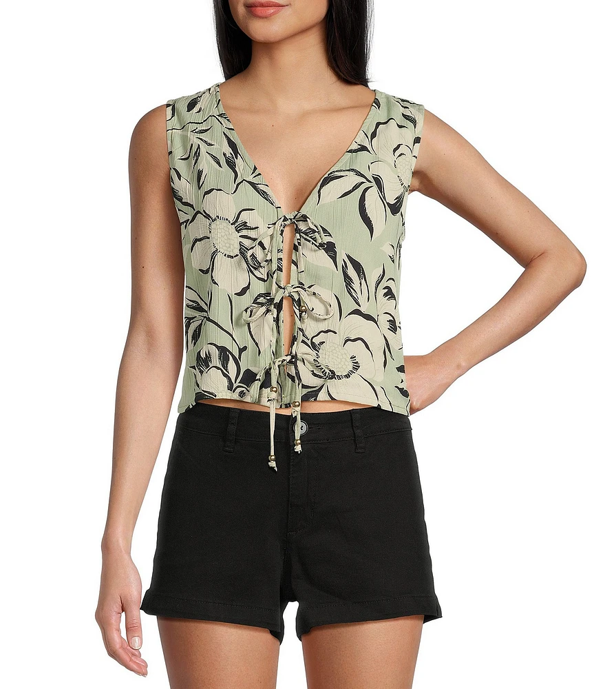 Angie Sleeveless V-Neck Floral Triple Tie Top