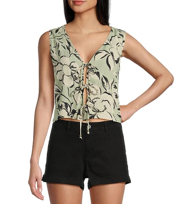 Angie Sleeveless V-Neck Floral Triple Tie Top