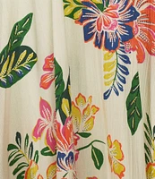 Angie Sleeveless V-Neck Keyhole Twist Front Tropical Maxi Dress