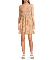 Angie Sleeveless V-Neck Smocked Bodice Gingham Tier Dress