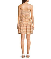 Angie Sleeveless V-Neck Smocked Bodice Gingham Tier Dress