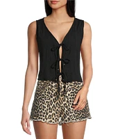 Angie Sleeveless V-neck Triple Front Tie Solid Top