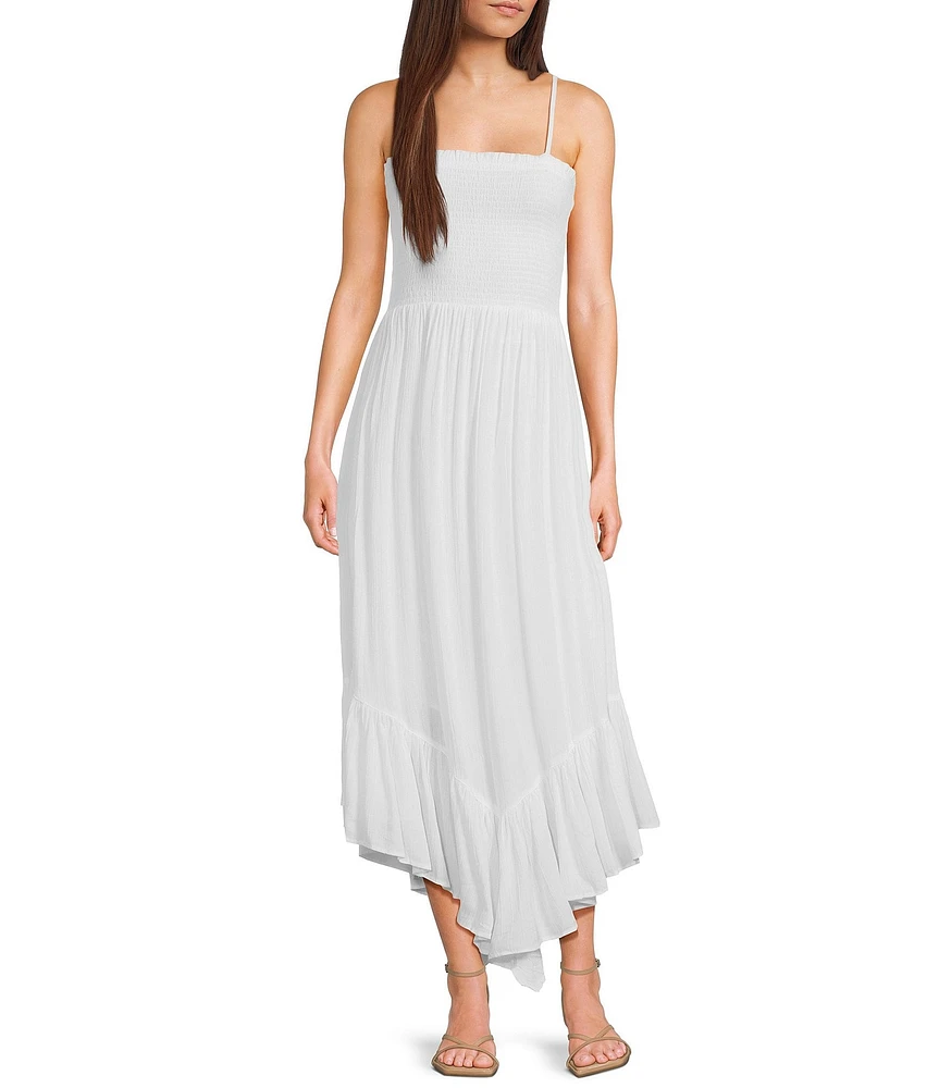 Angie Smocked Bodice Spaghetti Strap High-Low Maxi Dress