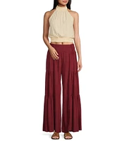 Angie Smocked Waist Tiered Wide Leg Pants