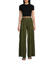 Angie Smocked Waist Tiered Wide Leg Pants