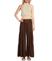 Angie Smocked Waist Tiered Wide Leg Pants