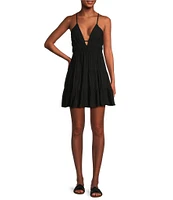 Angie Spaghetti Strap V-Neck Fit & Flare Tank Solid Dress