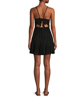 Angie Spaghetti Strap V-Neck Fit & Flare Tank Solid Dress