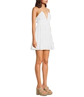 Angie Spaghetti Strap V-Neck Fit & Flare Tank Solid Dress