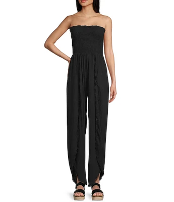 Angie Strapless Smocked Bodice Split Leg Jumpsuit
