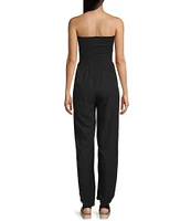Angie Strapless Smocked Bodice Split Leg Jumpsuit