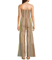 Angie Strapless Smocked Tube Crocket Trim Stripe Jumpsuit