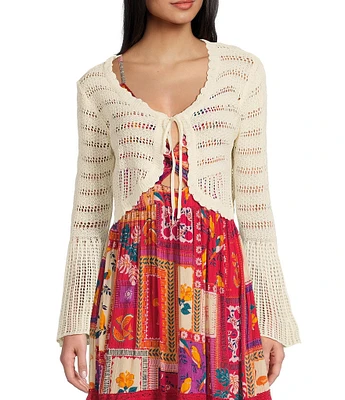 Angie Tie Front Bell Sleeve Crop Cardigan