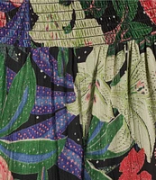 Angie Tropical Print Strapless Smocked Bodice Split Leg Jumpsuit