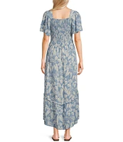 Angie Tropical Print V-Neck Short Sleeves Knot Front Keyhole High-Low Midi Dress