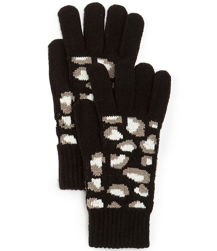 Anna & Ava Animal Print Knit Traditional Five Finger Gloves