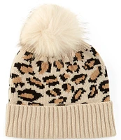 Anna & Ava Animal Print Pom Knit Beanie